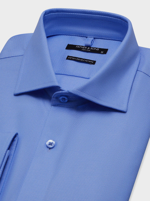 Chemise non-iron regular en coton façonné bleu - 2 - Father & Sons   - 11 