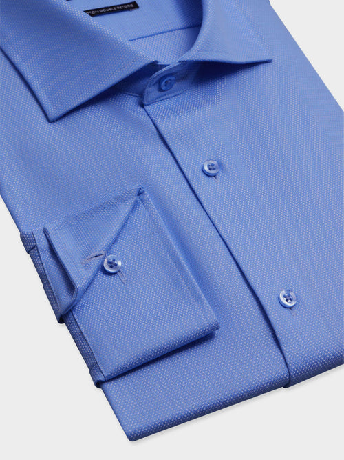 Chemise non-iron regular en coton façonné bleu - Father & Sons   - 3 