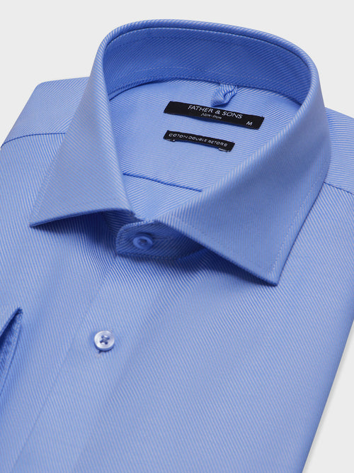 Chemise non-iron slim en twill de coton bleu - 2 - Father & Sons   - 6 