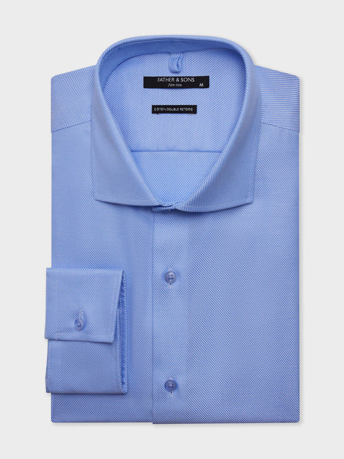 Chemise non-iron slim en twill de coton bleu - 1 - Father & Sons   - 6 