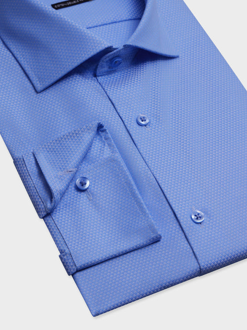 Chemise non-iron slim en coton Jacquard bleu à motif - Father & Sons   - 3 