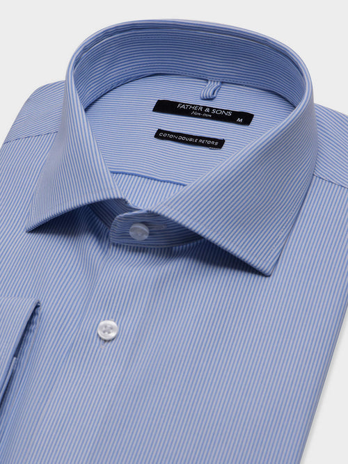 Chemise non-iron slim en popeline de coton à rayures bleu ciel - 2 - Father & Sons   - 9 