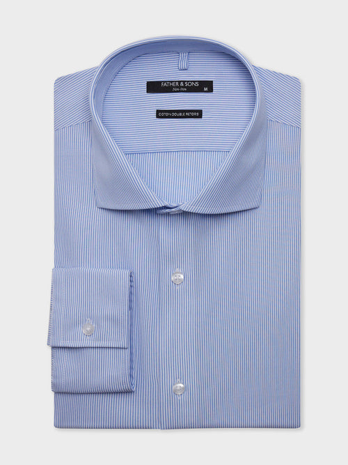 Chemise non-iron slim en popeline de coton à rayures bleu ciel - 1 - Father & Sons   - 9 