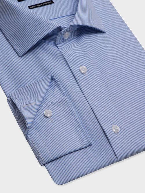 Chemise non-iron slim en popeline de coton à rayures bleu ciel - Father & Sons   - 3 