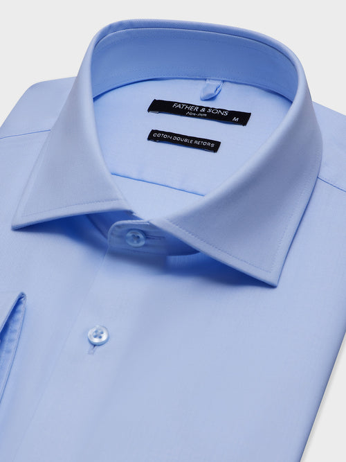 Chemise non-iron slim en coton chevron bleu ciel - 2 - Father & Sons   - 3 