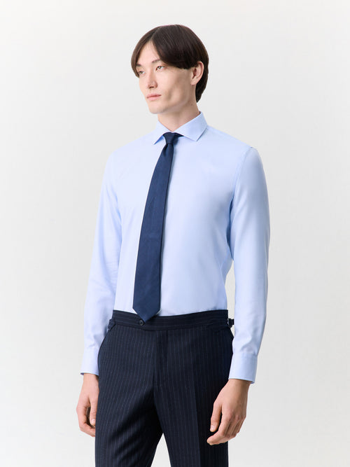 Chemise non-iron slim en coton chevron bleu ciel - Father & Sons   - 4 