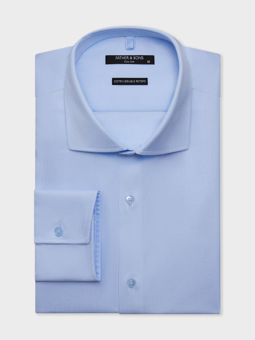 Chemise non-iron slim en coton chevron bleu ciel - 1 - Father & Sons   - 3 