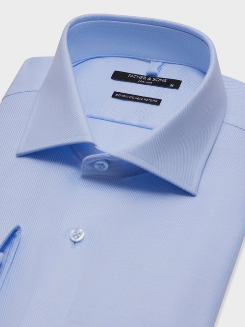 Chemise non-iron regular en twill de coton bleu ciel - 2 - Father & Sons   - 4 