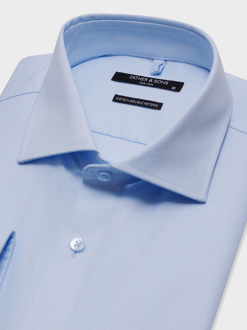 Chemise non-iron slim en coton façonné bleu ciel - 2 - Father & Sons   - 4 