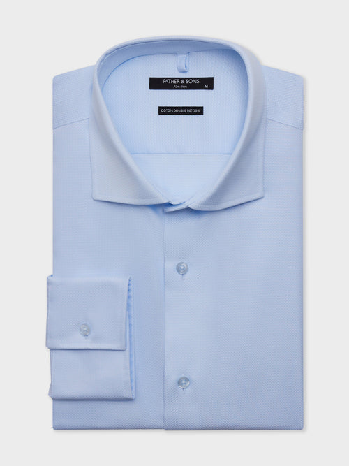 Chemise non-iron slim en coton façonné bleu ciel - 1 - Father & Sons   - 4 