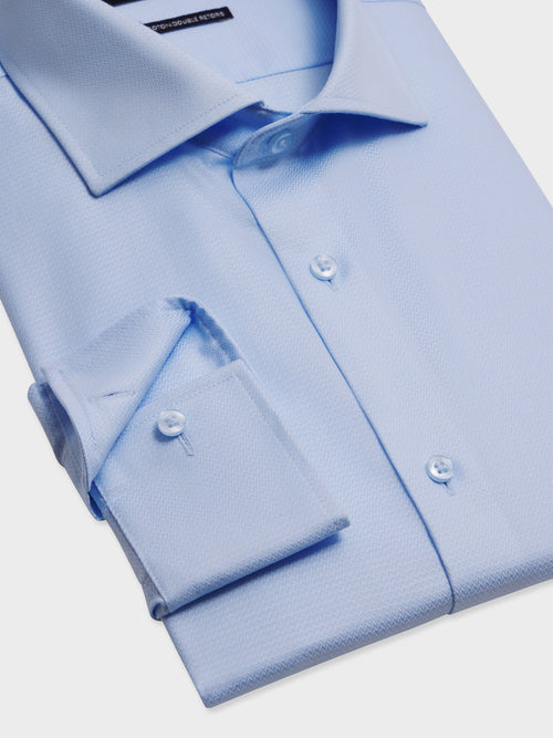 Chemise non-iron slim en coton façonné bleu ciel - Father & Sons   - 3 