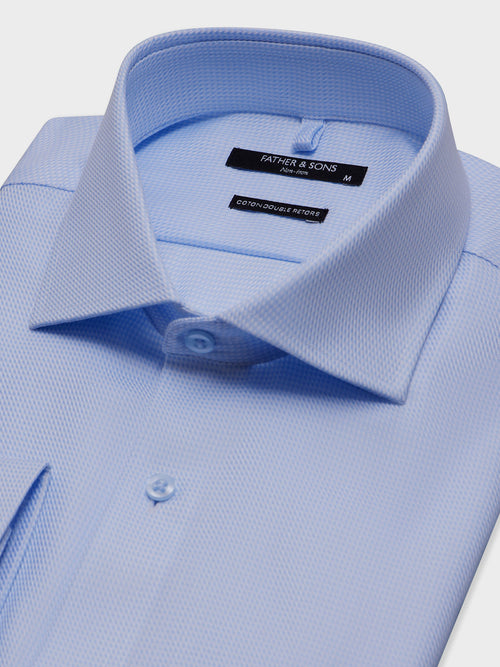 Chemise non-iron regular en coton Jacquard bleu ciel - 2 - Father & Sons   - 15 