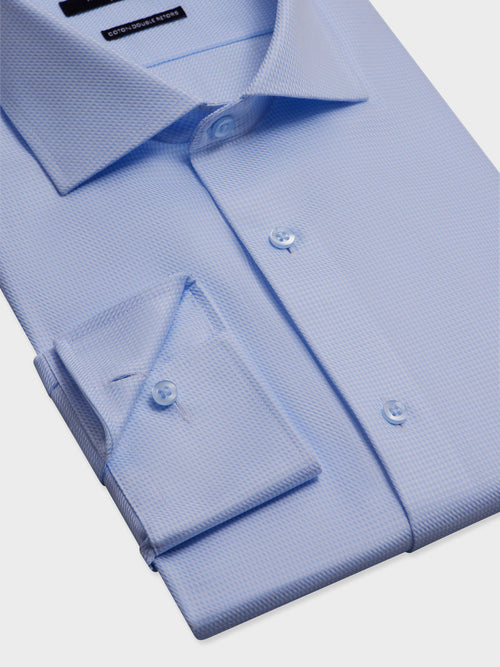 Chemise non-iron regular en coton Jacquard bleu ciel - Father & Sons   - 3 