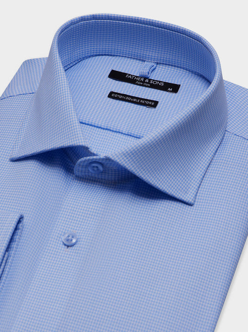 Chemise non-iron slim en coton Jacquard bleu ciel à carreaux - 2 - Father & Sons   - 8 