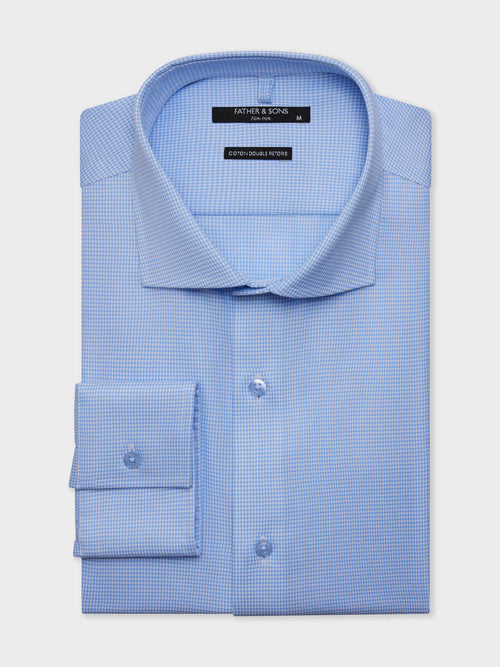 Chemise non-iron slim en coton Jacquard bleu ciel à carreaux - 1 - Father & Sons   - 8 