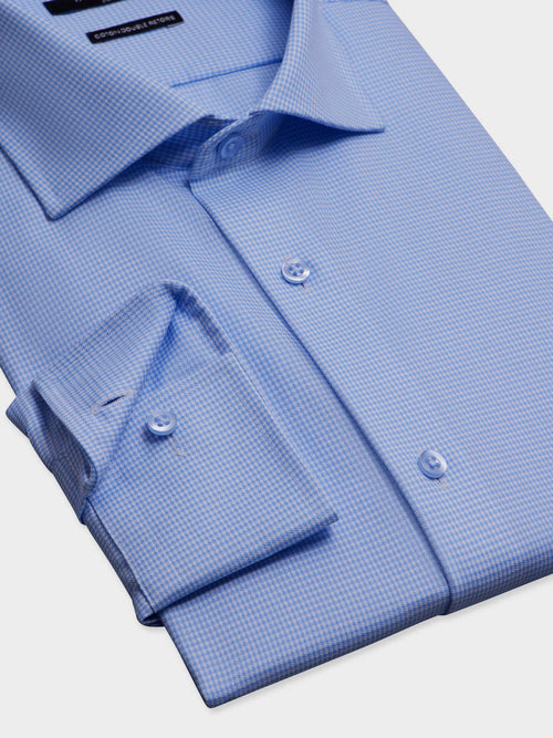 Chemise non-iron slim en coton Jacquard bleu ciel à carreaux - Father & Sons   - 3 