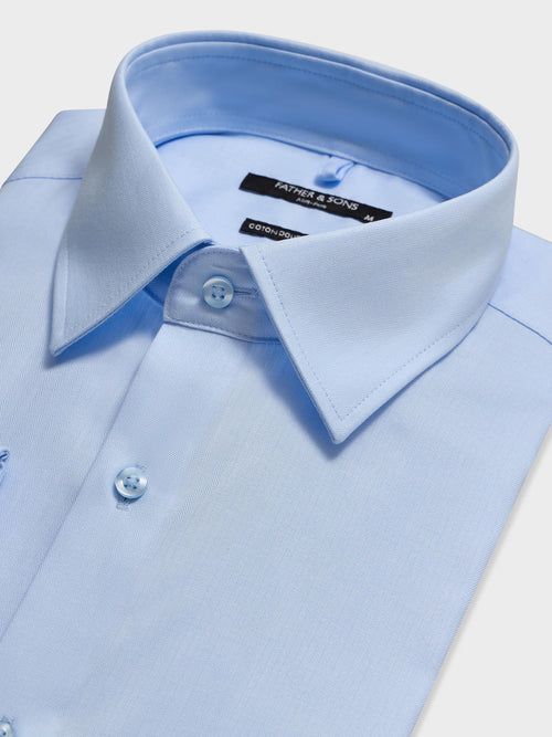 Chemise non-iron slim en coton chevron bleu ciel - 2 - Father & Sons   - 17 