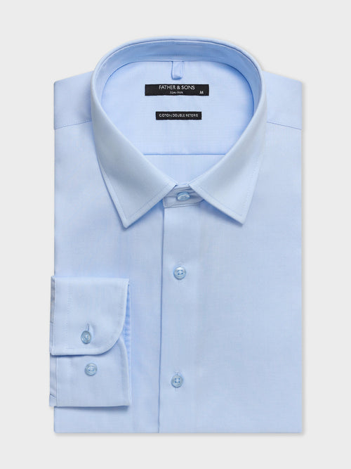 Chemise non-iron slim en coton chevron bleu ciel - 1 - Father & Sons   - 17 