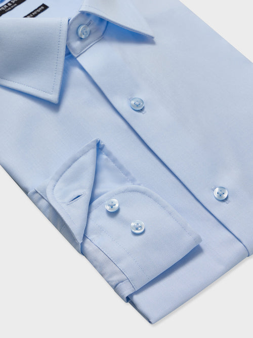 Chemise non-iron slim en coton chevron bleu ciel - Father & Sons   - 3 