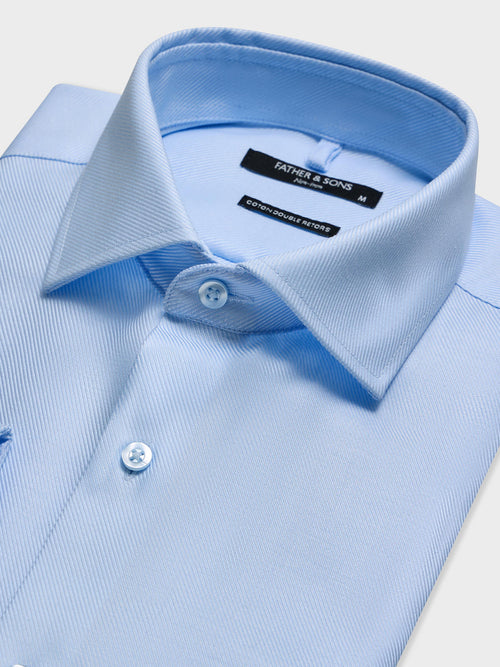 Chemise non-iron slim en twill de coton bleu ciel - 2 - Father & Sons   - 15 