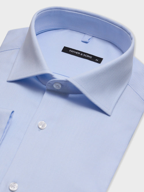 Chemise slim en coton façonné bleu ciel - 2 - Father & Sons   - 14 