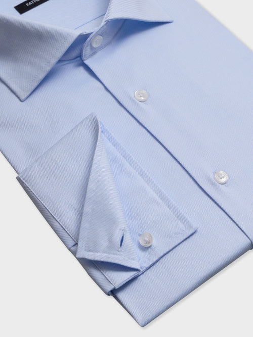 Chemise slim en coton façonné bleu ciel - Father & Sons   - 3 