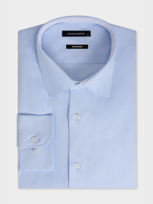 Chemise slim en coton façonné bleu ciel - 1 - Father & Sons   - 6 