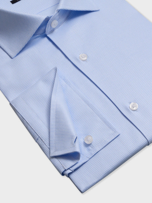 Chemise slim en coton façonné bleu ciel - Father & Sons   - 3 