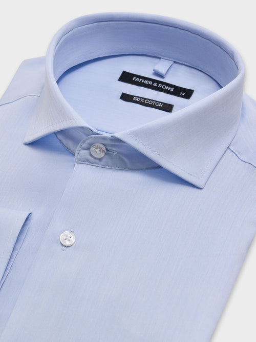 Chemise slim en coton chevron bleu ciel - 2 - Father & Sons   - 15 