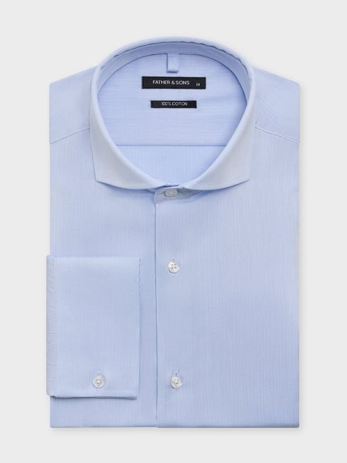 Chemise slim en coton chevron bleu ciel - 1 - Father & Sons   - 15 