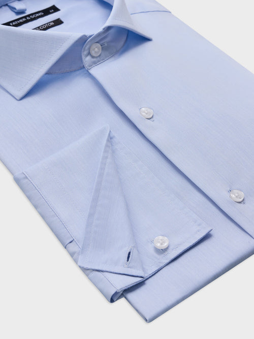 Chemise slim en coton chevron bleu ciel - Father & Sons   - 3 