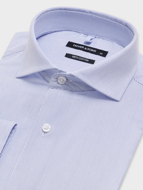 Chemise slim en coton façonné à rayures bleu ciel - 2 - Father & Sons   - 19 