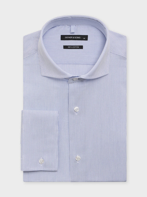 Chemise slim en coton façonné à rayures bleu ciel - 1 - Father & Sons   - 19 