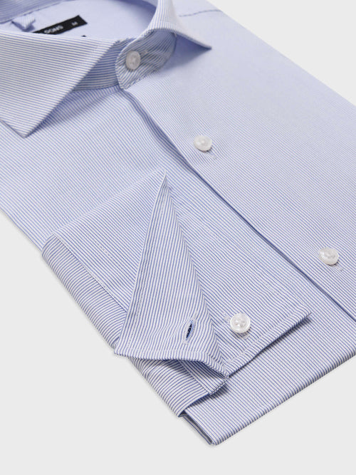 Chemise slim en coton façonné à rayures bleu ciel - Father & Sons   - 3 