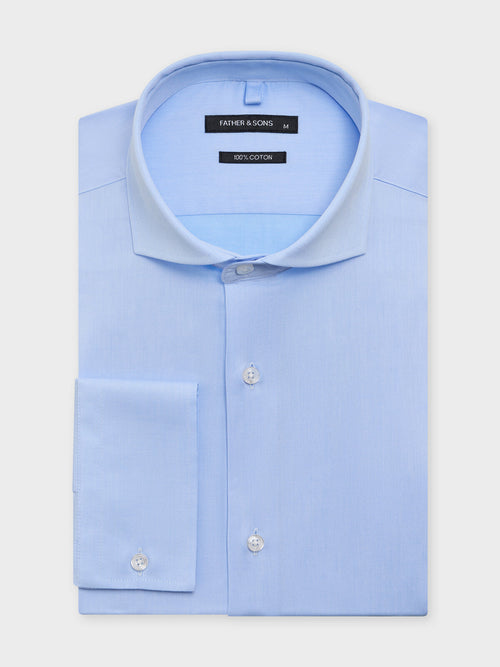 Chemise regular en twill de coton bleu ciel - 1 - Father & Sons   - 4 