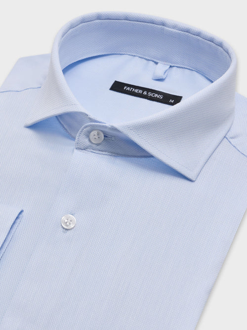 Chemise slim en coton façonné bleu ciel - 2 - Father & Sons   - 3 