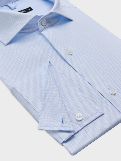 Chemise slim en coton façonné bleu ciel - Father & Sons   - 3 