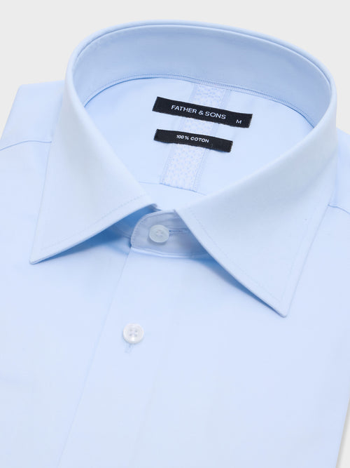 Chemise slim en satin de coton bleu ciel - 2 - Father & Sons   - 3 