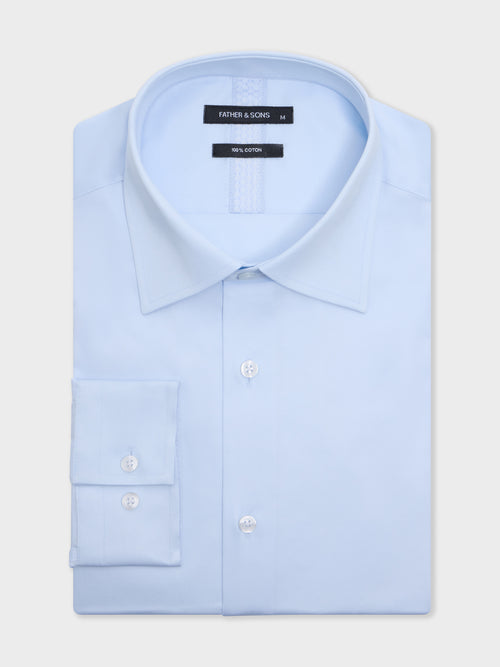 Chemise slim en satin de coton bleu ciel - 1 - Father & Sons   - 3 