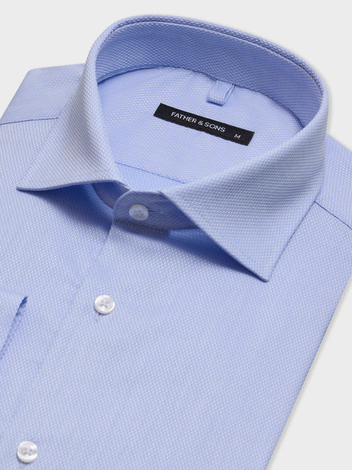 Chemise slim en coton façonné bleu ciel - 2 - Father & Sons   - 9 