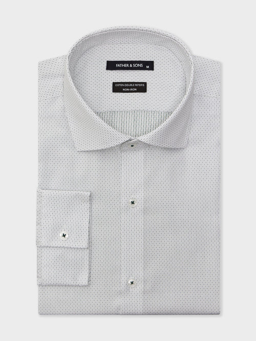 Chemise non-iron Slim en popeline de coton blanc à pois bleus - 1 - Father & Sons   - 12 