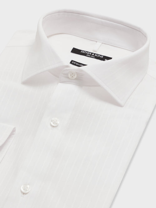 Chemise non-iron regular en coton façonné blanc à rayures - 2 - Father & Sons   - 6 
