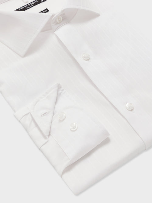 Chemise non-iron regular en coton façonné blanc à rayures - Father & Sons   - 3 