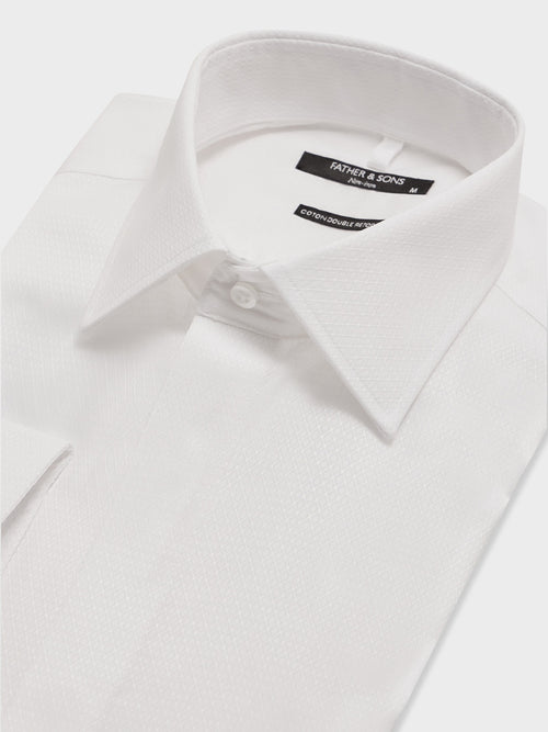 Chemise non-iron slim en coton façonné blanc - 2 - Father & Sons   - 15 