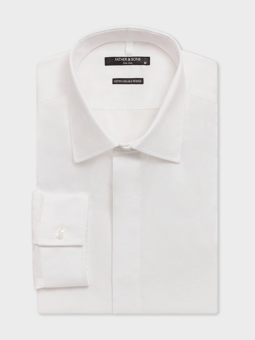 Chemise non-iron slim en coton façonné blanc - 1 - Father & Sons   - 15 