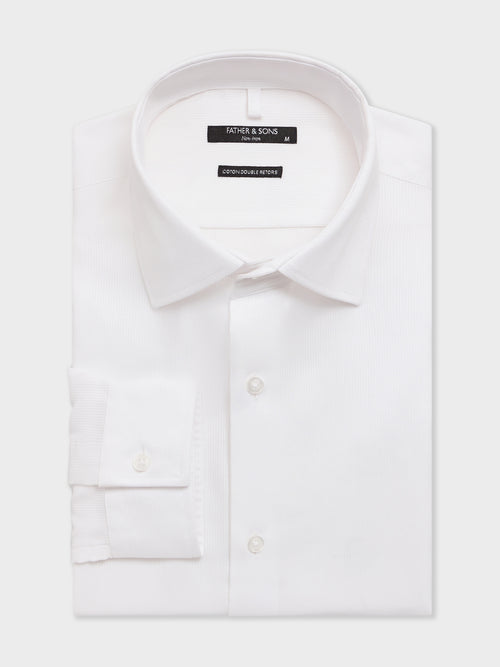 Chemise non-iron slim en coton façonné blanc à rayures - 1 - Father & Sons   - 12 