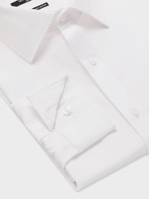 Chemise non-iron slim en coton façonné blanc à rayures - Father & Sons   - 3 