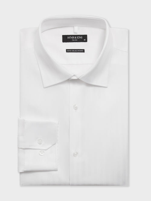 Chemise non-iron slim en coton chevron blanc - 1 - Father & Sons   - 11 