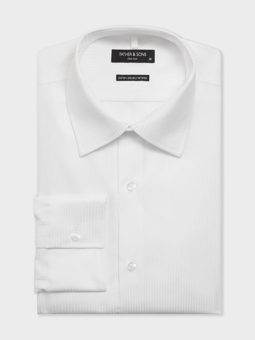 Chemise non-iron slim en coton chevron blanc - 1 - Father & Sons   - 12 