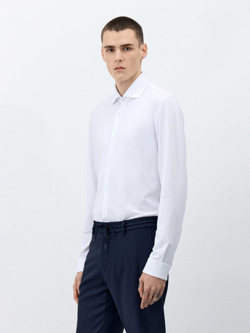 Chemise Slim en popeline de coton mélangé blanc - Father & Sons   -  